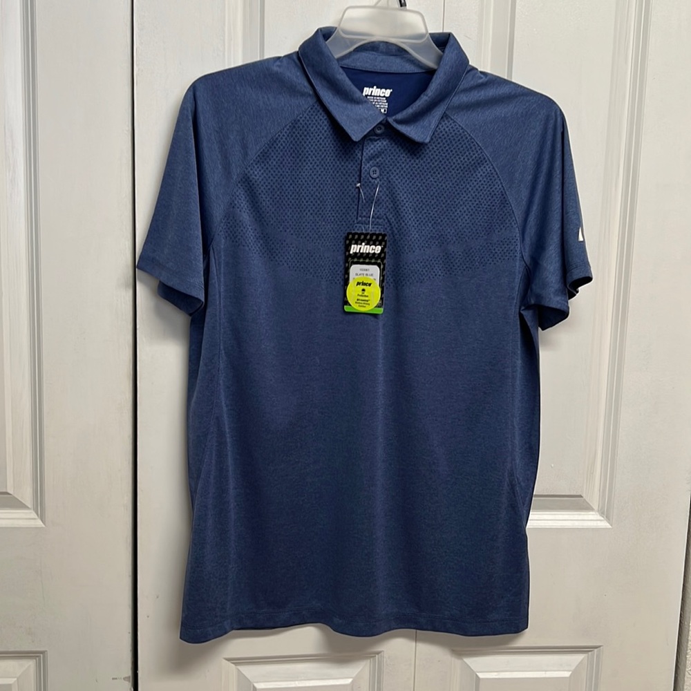 Prince Slate Blue UV Protection Dri Control Mens Polo Shirt Size M NWT